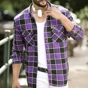 Dixxon Flannel Company The Crown Purple Black Plaid Long Sleeve Shirt Mens L